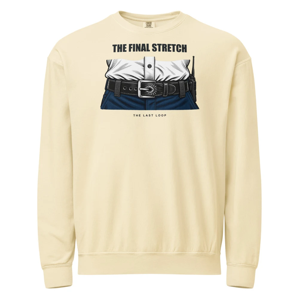 The Final Stretch Crewneck in Ivory, with centered chest artwork
